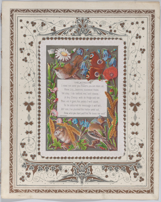 a Valentine with a verse and illustrations of flora, fauna, and scrollwork