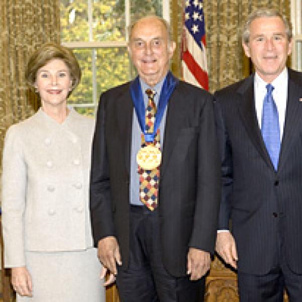 President George W. Bush and Laura Bush with Louis Auchincloss
