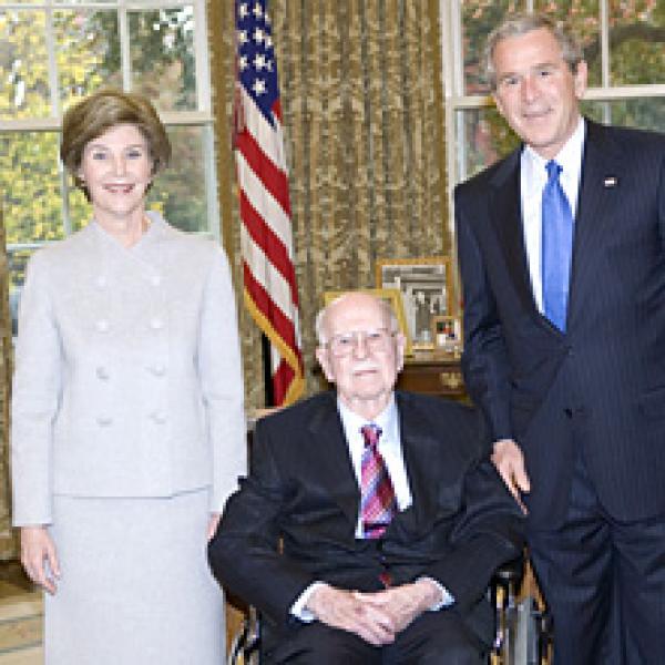President George W. Bush and Laura Bush with Ollie Johnston