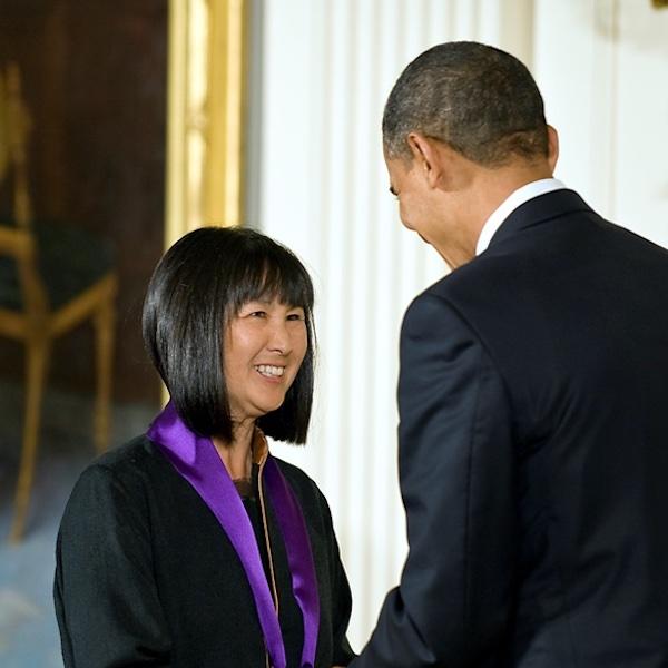 2009 National Medal of Arts recipient and artist/designer Maya Lin receives her medal from President Barack Obama
