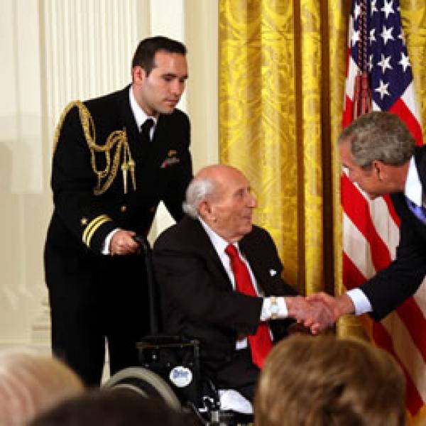 The 2007 National Medal of Arts was awarded to arts patron Roy R. Neuberger and presented by President Bush on November 15, 2007 in an East Room ceremony.