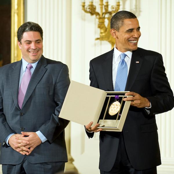 Accepting the 2009 National Medal of Arts on behalf of the Oberlin Conservatory of Music is Dean David Stull.