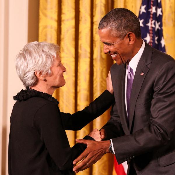 Ann Hamilton receives her medal from President Obama.