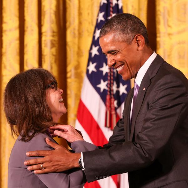 Sally Field receives her meda from President Obama.