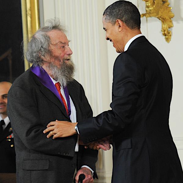 Poet Donald Hall receives the 2010 National Medal of Arts from President Barack Obama