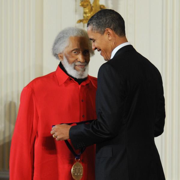 Jazz musician Sonny Rollins receives the 2010 National Medal of Arts from President Barack Obama