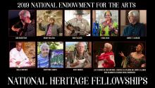 Photos of the 2019 National Heritage Fellows with text reading 2019 National Endowment for the Arts National Heritage Fellows.