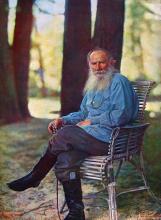 Portrait of Leo Tolstoy on a bench