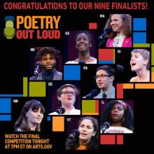 collage of photos of nine poetry out loud finalists